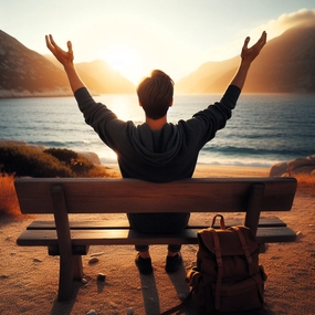 面朝大海迎接晨光帅哥背影图片